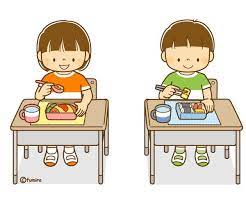 机を離してお昼ごはんをたべる子どもたちのイラスト ソフト 子供と動物のイラスト屋さん わたなべふみ イラスト ソフト 幼稚園 イラスト イラスト