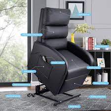 walnew slim power lift recliner with massage remote control and huge pocket black faux leather walmart com sofa seats lift recliners cool chairs