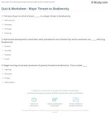 Quiz Worksheet Major Threats To Biodiversity Study Com
