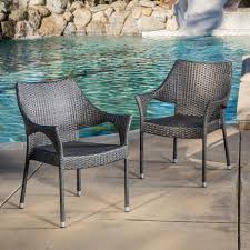 Noble House Cliff Grey Wicker Outdoor Dining Chair Set Of 2 9394 The Home Depot Wicker Patio Chairs Outdoor Chairs Outdoor Wicker Chairs