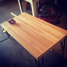 Diy Cedar Table Top On Pre Existing Metal Frame Pre Stain Diy Table Top Cedar Table Table Top