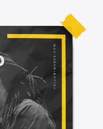 Download Textured Poster W Tape Mockup In Stationery Mockups On Yellow Images Object Mockups PSD Mockup Templates
