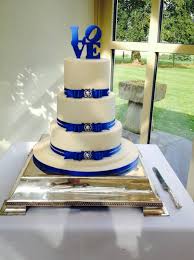 Royal blue ivory white rose hydrangea cascading bridal bouquet & boutonneire. Royal Blue Ivory Wedding Cake Cake By Mirtha S P Arty Cakesdecor