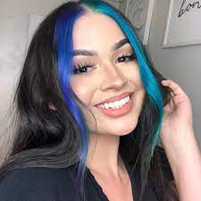 Blue And Teal Bangs Avedaibw In 2021 Hair Color Streaks Blue Hair Streaks Dyed Hair