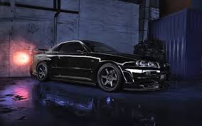 Zero two and hiro live wallpaper. Hd Wallpaper Nissan Skyline R34 Gtr V Black Car Night Wallpaper Flare