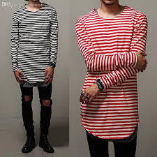 Black And Red Striped T Shirt Mens Wholesale Swag Clothes Mens Curve Oversized Striped T Shirt Elongated Red Gray Black Extended Tee For Men Base Layer Long Stripes Fashion Mens Outfits Clothes