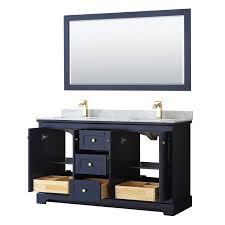 55 to 60 inch bathroom vanities can make a truly grand statement in your contemporary bathroom, with ample storage room within the cabinet itself and plenty of counter space regardless of for a bold look for your bathroom renovation, the 60 aliso creek double sink vanity offers just that and more. Avery 60 Inch Double Bathroom Vanity In Dark Blue White Carrara Marbl Timeoutpro Net