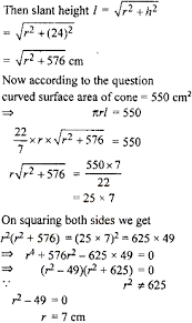 We can say that a cone has circular cross section, unlike a pyramid which has a. The Curved Surface Area Of A Cone With Height 24 Cm Is 550 Cm 2 Find Its Volume Sarthaks Econnect Largest Online Education Community