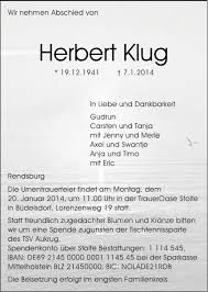 Traueranzeigen von Herbert Klug