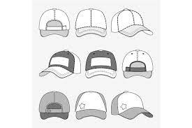 Baseball Cap Front Back And Side View Outline Vector Templat 766432 Illustrations Design Bundles In 2021 Cap Drawing Cap Illustration Fashion Drawing Sketches