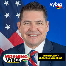 Waagwan fam,👊 USA Ambassador to Kenya Kyle McCarter will be joining us  this morning from 8am as we look at the Kenya-America relationship. Send in  your questions! #VybezMVP Sheila Kwamboka @Brianmbunde LIVESTREAM:
