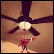 Spider Man And Krinkle Thomas Our Elf On The Shelf Got Caught In The Ceiling Fan Ceiling Fan Christmas Ornaments Holiday Decor