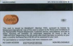 Bank Card Readycard Prepaid Card Metabank United States Of America Col Us Mc 0820