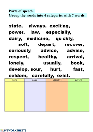 Parts Of Speech Interactive Worksheet Parts Of Speech Parts Of Speech Worksheets Nouns Verbs Adjectives