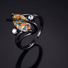 Black And Pink Rings For Her Orange Fire Opal Black Gold Promise Rings Beautiful Rings Vintage Black Gold Jewelry Opal Rings