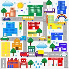 كرتون عصفور المدينة نلقي نظرة على الشكل City Cartoon Map Vector Free