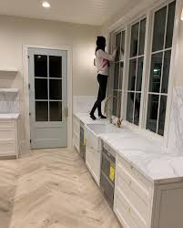 No Upper Cabinets Marble Countertops Farmhouse Sink Triple Hung Window Farmhouse Kitchen Design White Kitchen Design Dream House