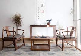 三山一舍中式实木客厅家具 简约风格茶桌边桌茶几 黑胡桃玄关台设计椅子 furniture wooden furniture house design