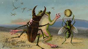 May Christmas Be Merry Victorian Era Christmas Card A Stag Beetle And A Frog Dancing Together That Victorian Christmas Cards Creepy Christmas Creepy Vintage