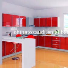red color high gloss kitchen cabinet