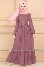 Modaselvim Elbise Balon Kol Sifon Elbise 5190ay342 Gul Kurusu Sifon Elbise Elbise Islami Giyim