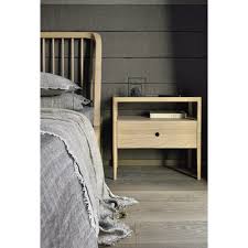 Features lathe turned legs, molded trim on drawer face and 3 spacious drawers for storage. Spindle Bedside Table Oak Rouse Home