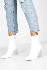Black Boots With Clear Heel Clear Block Heel Pointed Toe Shoe Boots Boohoo Shoe Boots Clear Block Heels White Shoes Heels