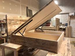 Therefore, fill the pilot holes with wood putty and this woodworking project was about queen storage bed plans. Reclaimed Wood Lift Bed Storage Bed Industrial Decor Condo Etsy Bed Frame With Storage Lift Storage Bed Wood Bed Frame Diy