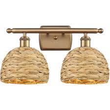 Woven Rattan 2 Light 18 inch Brushed Brass Bath Vanity Light Wall Light