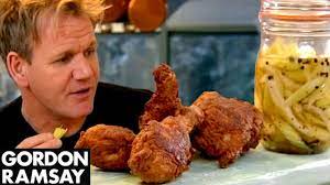 Buttermilk Fried Chicken Sweet Pickled Celery Recipes Video Gordon Ramsay Gordon Ramsay Recipe Gordon Ramsey Recipes Buttermilk Fried Chicken