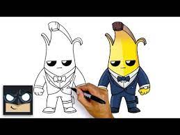 Below the horizontal construction line, draw a small shape that's similar to the letter d on its side for this fortnite character's mouth. How To Draw Agent Peely New Top Secret Fortnite Season 2 Battle Pass Youtube Cartooning 4 Kids Cute Easy Drawings Easy Drawings