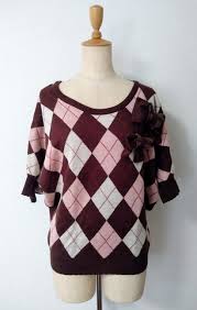 LIZ LISA Argyle Pink and Brown Dolman Open Back Sweater