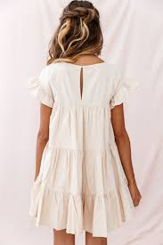 Hyacinth Ruffle Sleeve Smock Dress Beige In 2020 Casual Dresses Fashion Boho Dress