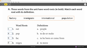 '' this meaning is found in such words as: Book 1 Unit 2 R W Vocabulary Skill Word Roots Lone Fac Nat Youtube