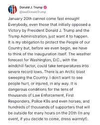 When hell freezes over” just got real. President-elect Donald #Trump's  inauguration is moving indoors due to dangerously cold temperatures  expected in D.C.