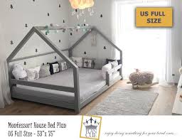 Montessori House Bed Plan Full Size Toddler Bed Wood Bed Etsy In 2020 Toddler House Bed House Frame Bed Toddler Rooms