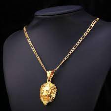 Men Jewelry Cool Lion Pendant Gift 2 Sizes Options 18k Real Gold Plated Exquisite Pendant Necklace Gold Chains For Men Lion Head Necklace Gold Chains