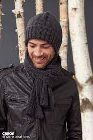 Men S Basic Hat And Scarf Set Gifts For Him Patterns Yarnspirations Scarf Knitting Patterns Men Scarf Pattern Hat And Scarf Sets