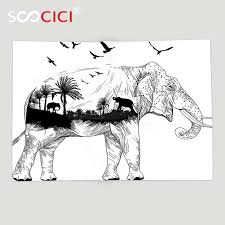 Gajah merupakan mamalia besar berasal dari famili elephantidae dan ordo. Kustom Lembut Bulu Melempar Selimut Satwa Liar Hewan Tangan Sketsa Gajah Gambar Dengan Tropis Hutan Tema Palm Pohon Burung Hitam Fleece Throw Blankets Throw Blanketfleece Throw Aliexpress