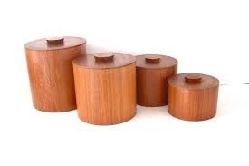 Set Of 4 Teak Canisters Wooden Canister Set Modern Kitchen Etsy Canister Sets Modern Kitchen Teak