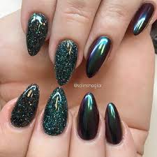 Acrylic Black Almond Shaped Nails Best Hues For Almond Shaped Nails Naildesignsjournal Com Almond Shape Nails Green Nails Nail Colors