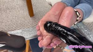 White toes give BBC Dildo footjob for massive amount of fake cum Porn Video  - Rexxx