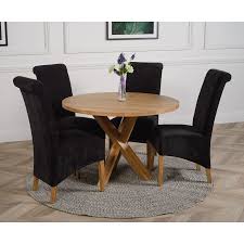 Discover the latest trends and shop your favourite homeware designer at amara. Oregon Round Oak Dining Table With 4 Montana Black Fabric Chairs Oak Furniture King