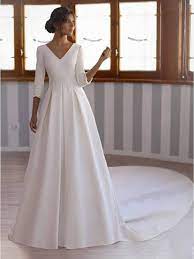 V Neck Long Sleeves Floor Length Ball Gown Church Wedding Dress Church Wedding Dress Bridal Dresses Wedding Dresses