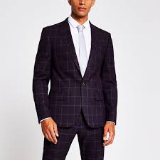 The first thing you need to know is that suit sizes are based on chest measurements. Purple Check Skinny Fit Suit Jacket River Island