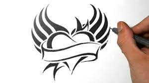 How To Draw A Heart With Wings - Tribal Tattoo Design - Youtube