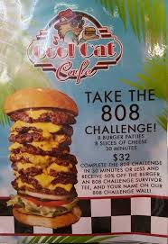 This fabulous burger is dressed with avocado, bacon, melted jack cheese, lettuce, tomatoes, pickles, sweet maui onions, mayo and. Cool Cat Cafe S 808 Burger Challenge Foodchallenges Com Foodchallenges Com