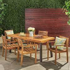 Ricardo Outdoor Rustic 7 Piece Teak Dining Set Teak Patio Furniture Backyard Furniture Outdoor Dining Set