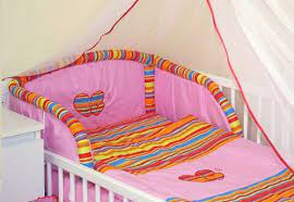 Set Di Biancheria Per Culla Applicazioni 6 Pezzi Rosa E Arancio Coordinato Per Lettino 120x60 Mamma Happy Biancheria Da Culla Biancheria Da Letto Letto Per Neonati