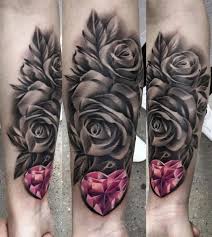 #cupcake tattoo #lollipop tattoo #diamond tattoo #bow tattoo #ribbon #sugar skull tattoo #traditional tattoos #ice gem tattoo #rach #tattoos #full sleeve #rose tattoo #text tattoo #diamond tattoo. Pink Heart Diamond Black And White Rose Tattoo Rose Tattoos Foot Tattoos Tattoos